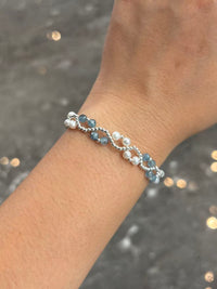 Azure Dream-Natural Santa Aquamarine& Fresh Water Pearl Beaded Bracelet