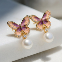 Butterfly in Soft Glow -Pearl Stud Earrings