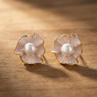 Pure Petal-French-Inspired Pearl Enamel Stud Earrings