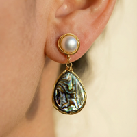 Peacock Feather · Handmade Freshwater Pearl Abalone Shell Earrings